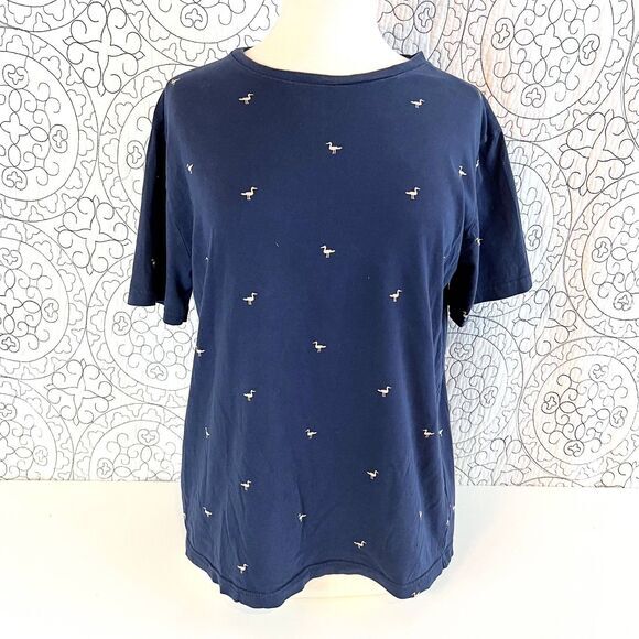 Denim &‎ Flower Short Sleeve T-Shirt Ricky Singh Navy Blue Birds Print M - Picture 6 of 10